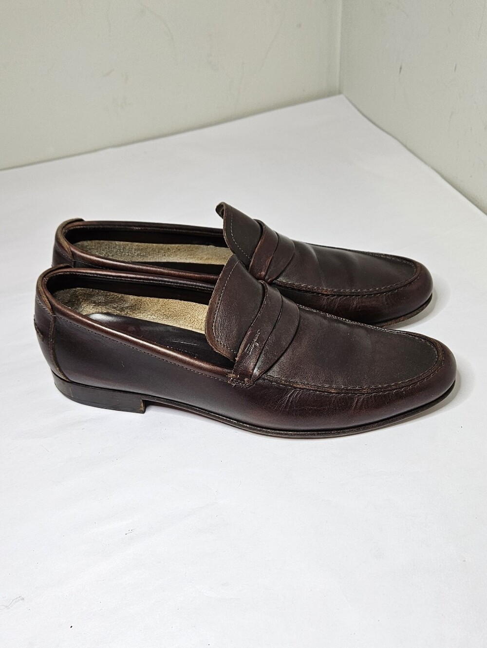 Salvatore Ferragamo Penny Loafers Vintage Brown Leather Mens 9 Made In Italy